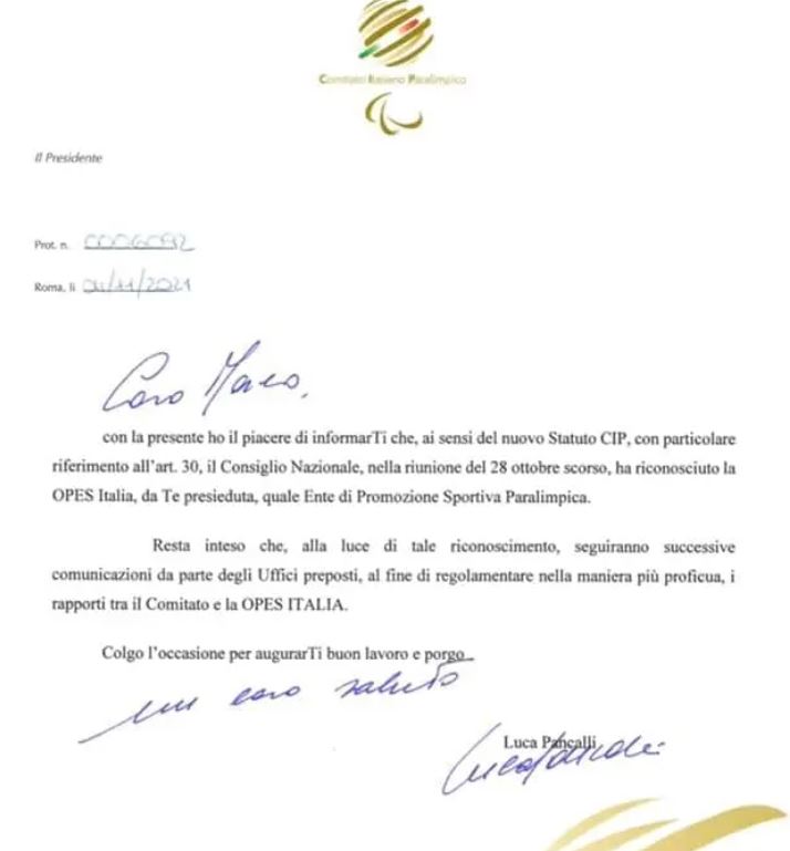 Opes Italia riconosciuto come Ente di Promozione Sportiva&nbsp;Paralimpica￼