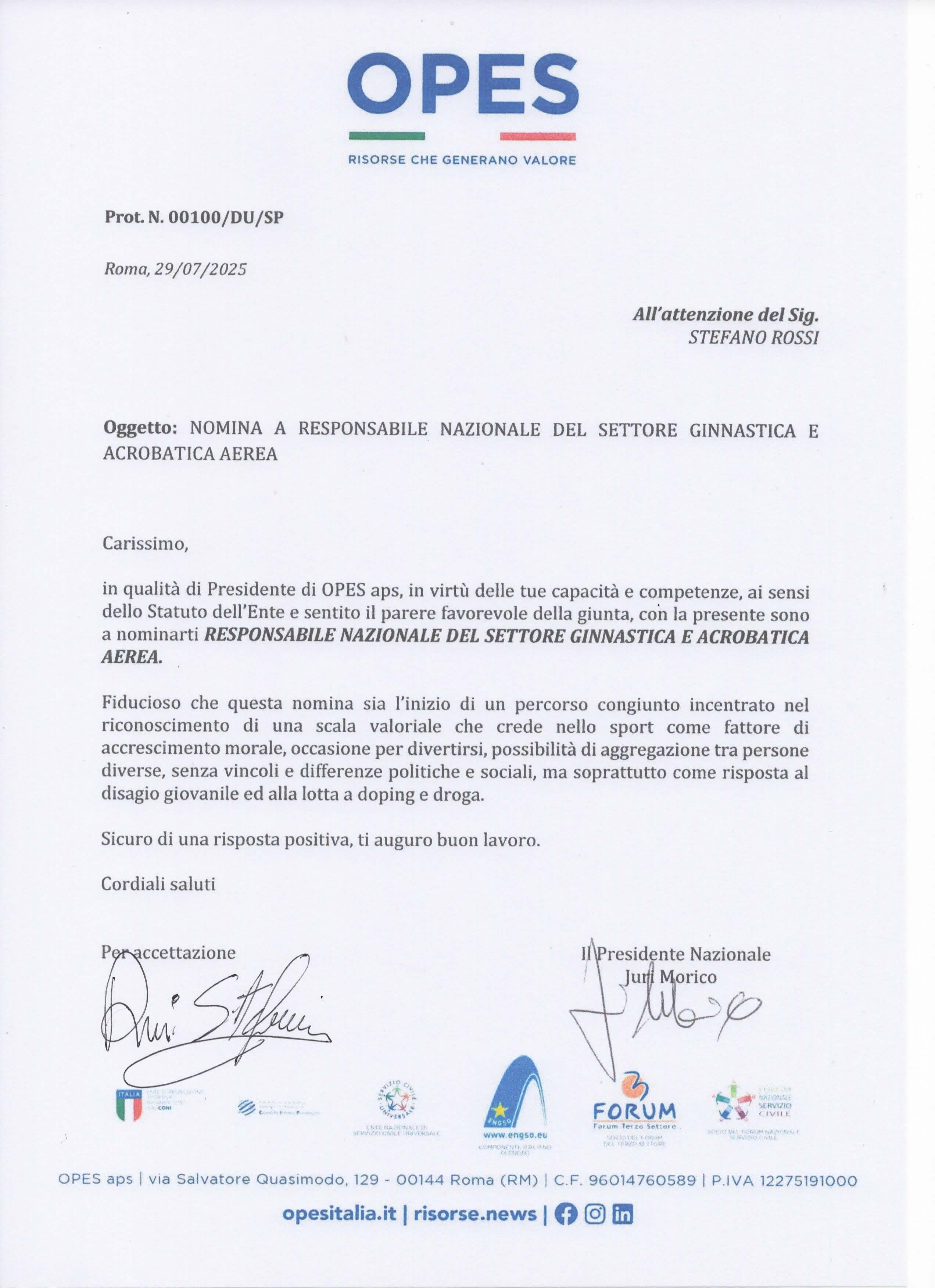 STEFANO ROSSI: rinnovATO L’incarico come Responsabile Nazionale del Settore Ginnastica e Acrobatica Aerea
